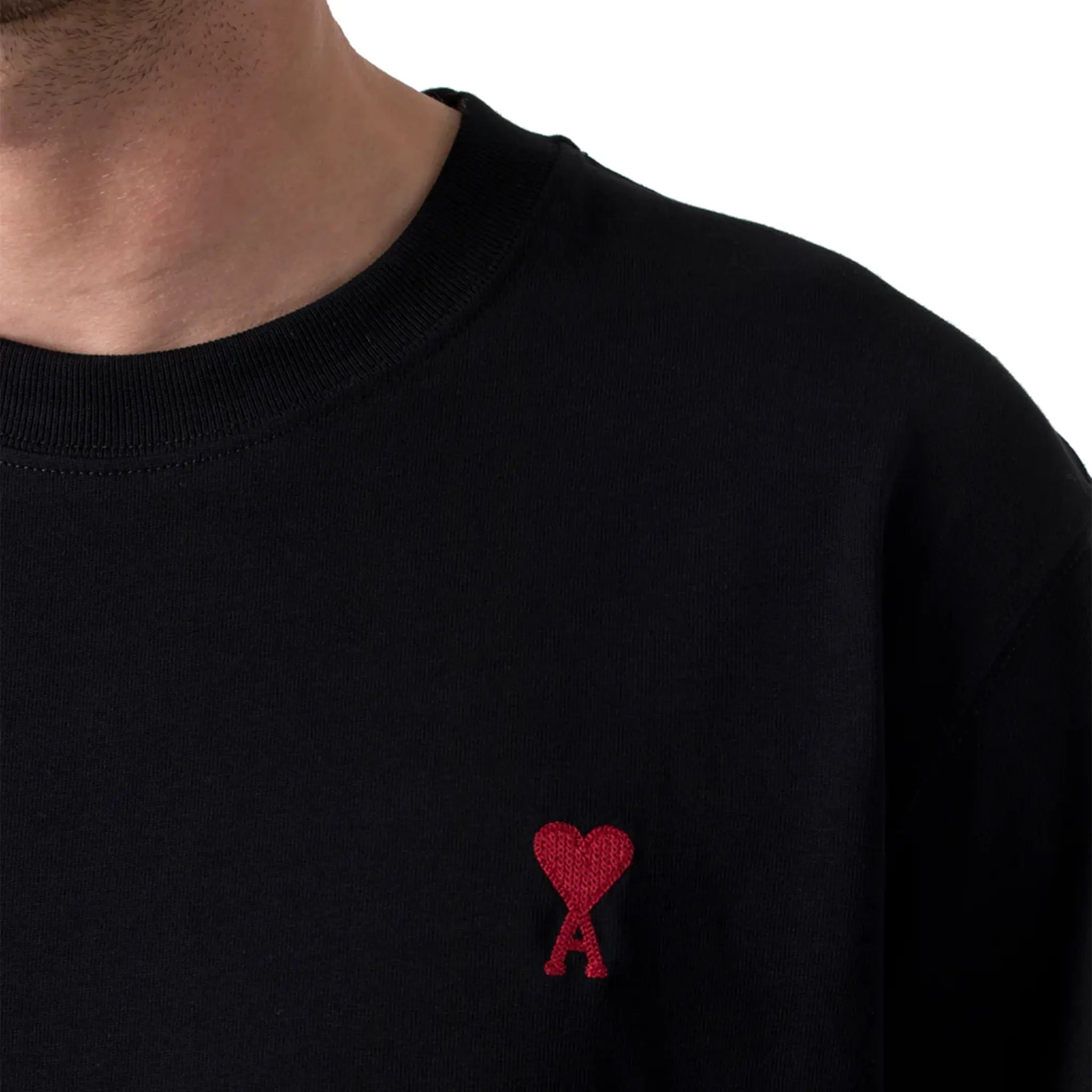 Front detail 2 view of Ami Paris Ami De Coeur Black Red T Shirt bfuts001724